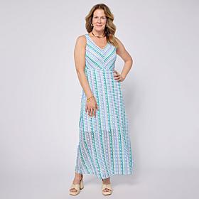 Nina Leonard V-Neck Sleeveless Novelty Knit Maxi Dress