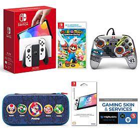 Nintendo Switch OLED Mario + Rabbids w/Controller, Case, Filter & More