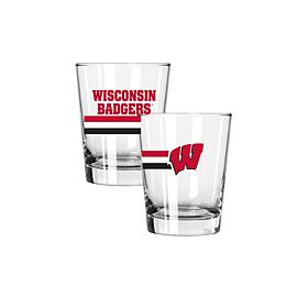 Official College Big Stripes 15 oz. Double Old Fashion 2pk - Wisconsin