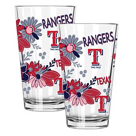 Official MLB Flower-Design & Logo 16 oz. Pint Glass 2pk - Rangers