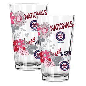 Official MLB Flower-Design & Logo 16 oz. Pint Glass 2pk - Nationals