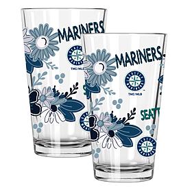 Official MLB Flower-Design & Logo 16 oz. Pint Glass 2pk - Mariners