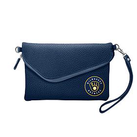 Officially Licensed MLB Fold Over Crossbody Purse - Milwaukee Brewers