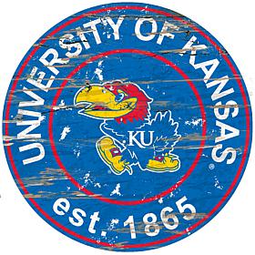 Officially Licensed NCAA  Distressed Round Sign - Kansas