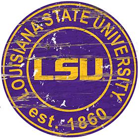 Officially Licensed NCAA  Distressed Round Sign - LSU