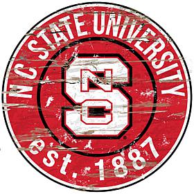 Officially Licensed NCAA  Distressed Round Sign - NC State Universi...