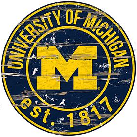Officially Licensed NCAA  Distressed Round Sign - Un. of Michigan