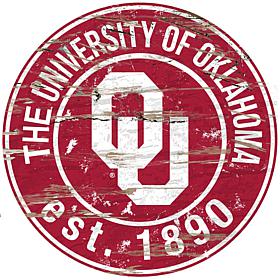 Officially Licensed NCAA  Distressed Round Sign - Un. of Oklahoma