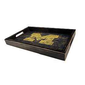Officially Licensed NCAA University of Michigan Distressed Wood Tray  