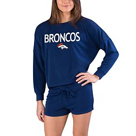 Officially Licensed NFL Broncos Ladies Long Sleeve Top and Short Set