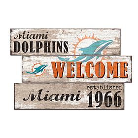 Officially Licensed NFL Welcome 3 Plank Wall Sign - Miami Dolphins