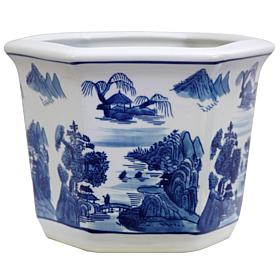 Oriental Furniture 10" Landscape Porcelain Flower Pot