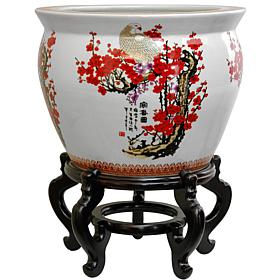 Oriental Furniture Cherry Blossom Porcelain Fishbowl