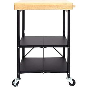 Origami Foldable Rolling 3-Tier Kitchen Island Cart with Wood Top
