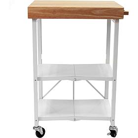 Origami Foldable Rolling 3-Tier Kitchen Island Cart with Wood Top