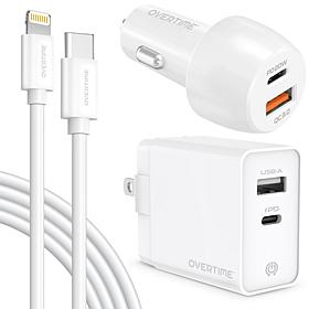 Overtime iPhone Charging Set: Fast Charge 20W/18W Car & Home Kit