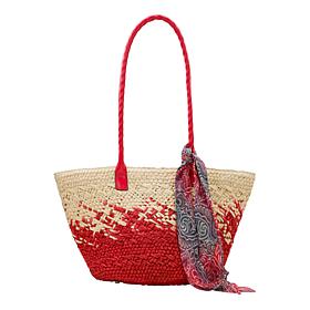 Patricia Nash Calypso Woven Straw Tote with Scarf