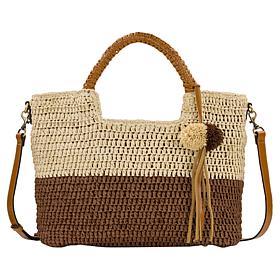 Patricia Nash Marguerite Woven Tote with Pom Pom Tassel