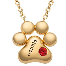 Personalized Engraved Name and Birthstone Paw Necklace