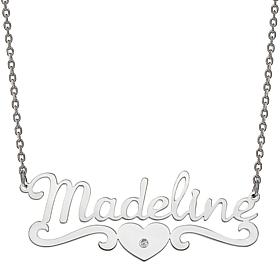 Personalized Script Name with CZ Heart Scroll Necklace