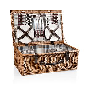 Picnic Time Newbury Basket - Navy Blue & Burgundy Plaid Pattern