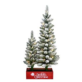 Puleo International 2'&3' Lit Flocked Slim Artificial Christmas Trees