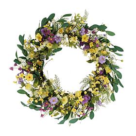 Puleo International 30" Artificial Dogwood & Daisy, Poppy Wreath