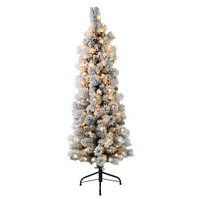 Puleo International 4.5' Pre-Lit Flocked Pencil Christmas Tree