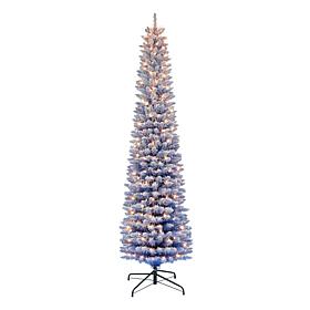 Puleo International 6.5 ft. Pre-lit Flocked Fashion Blue Pencil Tree