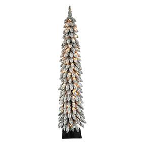Puleo Intl. 5' Pre-lit Flocked Pencil Alpine Artificial Christmas Tree
