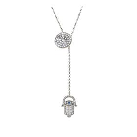 Radiance by Absolute™ 24" Sterling Silver Hamsa  Hand Pavé Y-Necklace