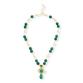 Rarities 18" Gold-Plated Malachite Statement Drop Necklace