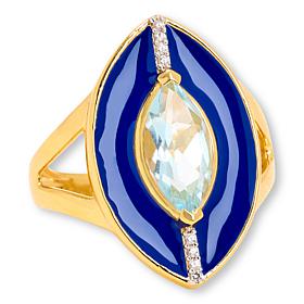 Rarities Blue Topaz and Zircon Marquise Enamel-Detail  Ring
