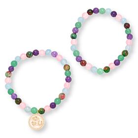 Rarities Set of 2 Gemstone Bead Stretch Bracelets