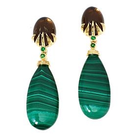 Rarities Smoky Quartz and Malachite Gold-Plated Drop Earrings