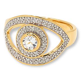 Rarities White Topaz and 1/5cttw Diamond-Accented "Evil Eye" Ring