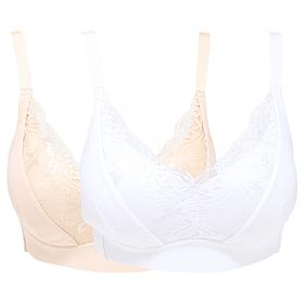 Rhonda Shear 2-pack Molded Cup Lace Bra with Invisible Edge