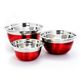 Rosamond 3 Pack Mixing Bowl - Round - Metallic Red - Stainless Stee...