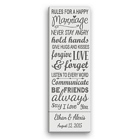 Rules For A Happy Marriage Personalized 9x27 Canvas - Grey