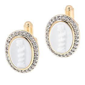 Service First 18K Gold-Plated Carved Chalcedony & Gem Cameo Cuff Links