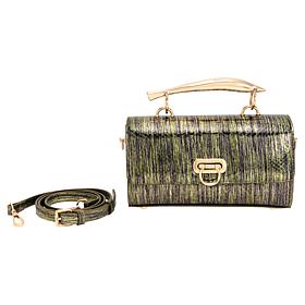 Sharif Legacy 100% Leather Metallic Python Top Handle Purse