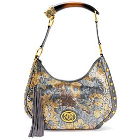 Sharif Legacy 3D Sculpted Horn Handle Sequined Leather-Trimmed Hobo