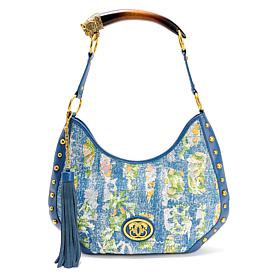 Sharif Legacy 3D Sculpted Horn Handle Sequined Leather-Trimmed Hobo