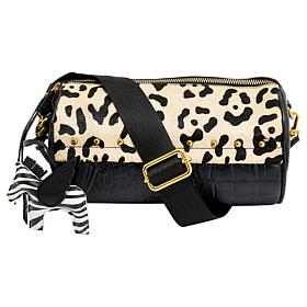 Sharif Legacy Haircalf & Croco-Embossed Leather Barrel Crossbody Bag