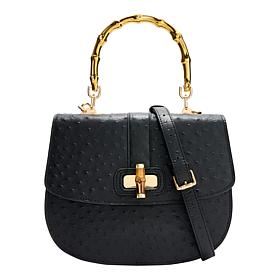 Sharif Legacy Ostrich Lambskin Leather Bamboo Handle Satchel