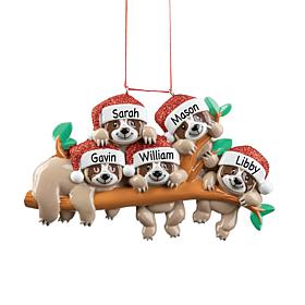 Sloth Family of 5 Personalized Ornament