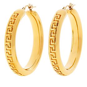Soave Oro 14K Gold Electroform Greek Key Hoop Earrings