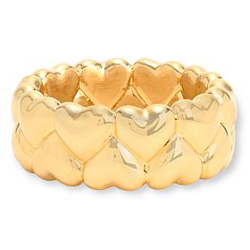 Soave Oro 14K Yellow Gold Electroform 2-Row Heart Band Ring