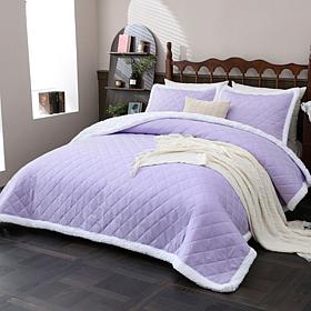 South Street Loft Sherpa Trimmed Quilt Set