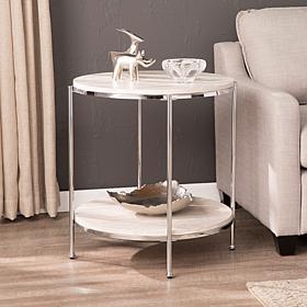 Southern Enterprises Blenheim Round Faux Marble End Table - Chrome